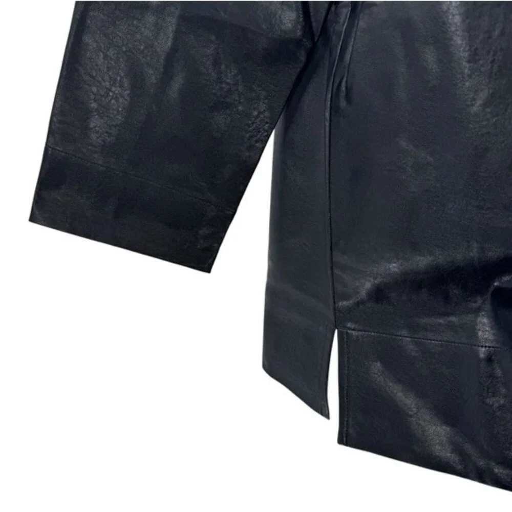 Tuckernuck NEW Black Faux Leather Chic Edgy Collared Margot Top Size S - Picture 7 of 13